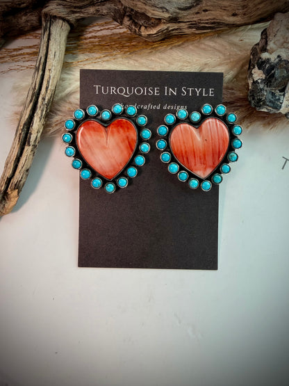 Federico Red Spiny & Turquoise Heart Earrings