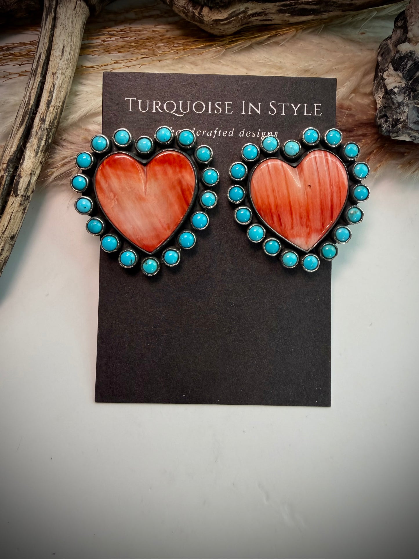 Federico Red Spiny & Turquoise Heart Earrings