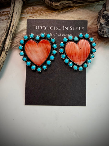 Federico Red Spiny & Turquoise Heart Earrings