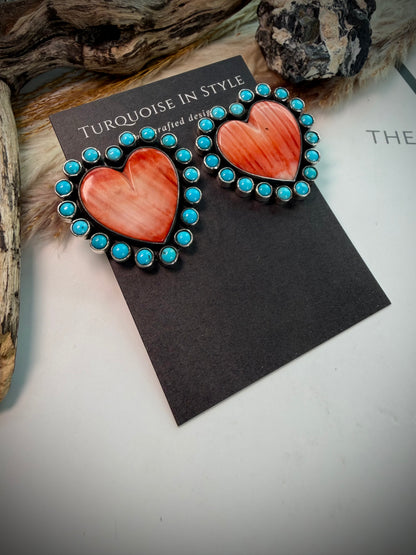 Federico Red Spiny & Turquoise Heart Earrings