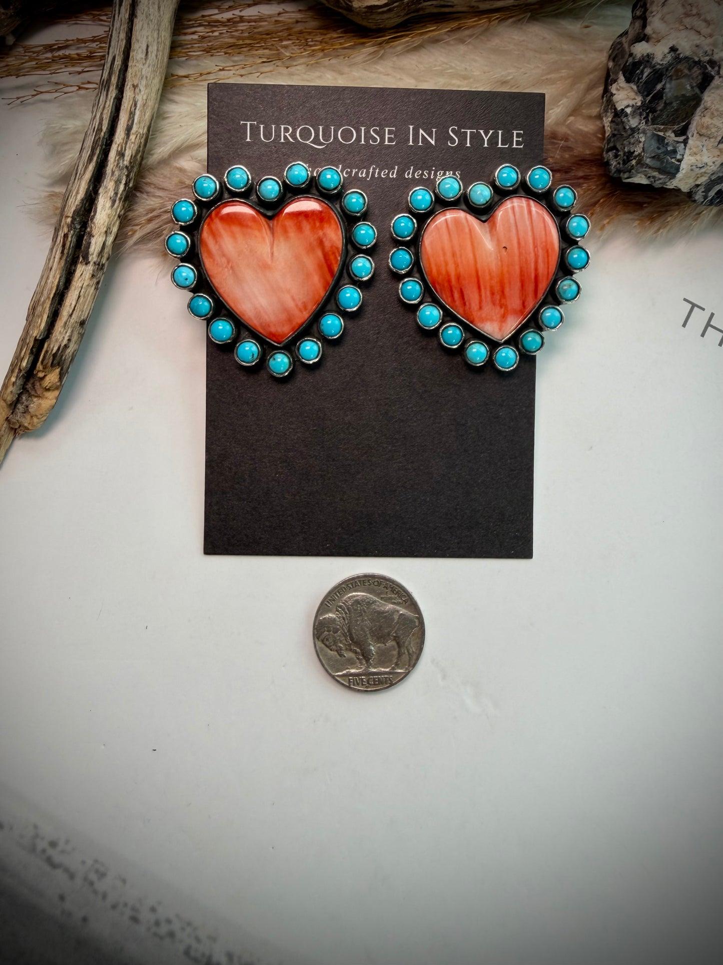 Federico Red Spiny & Turquoise Heart Earrings
