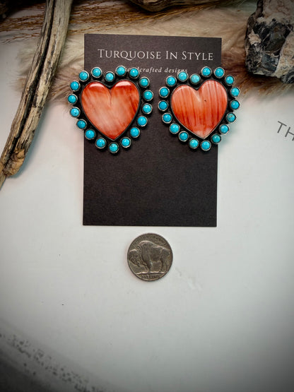 Federico Red Spiny & Turquoise Heart Earrings