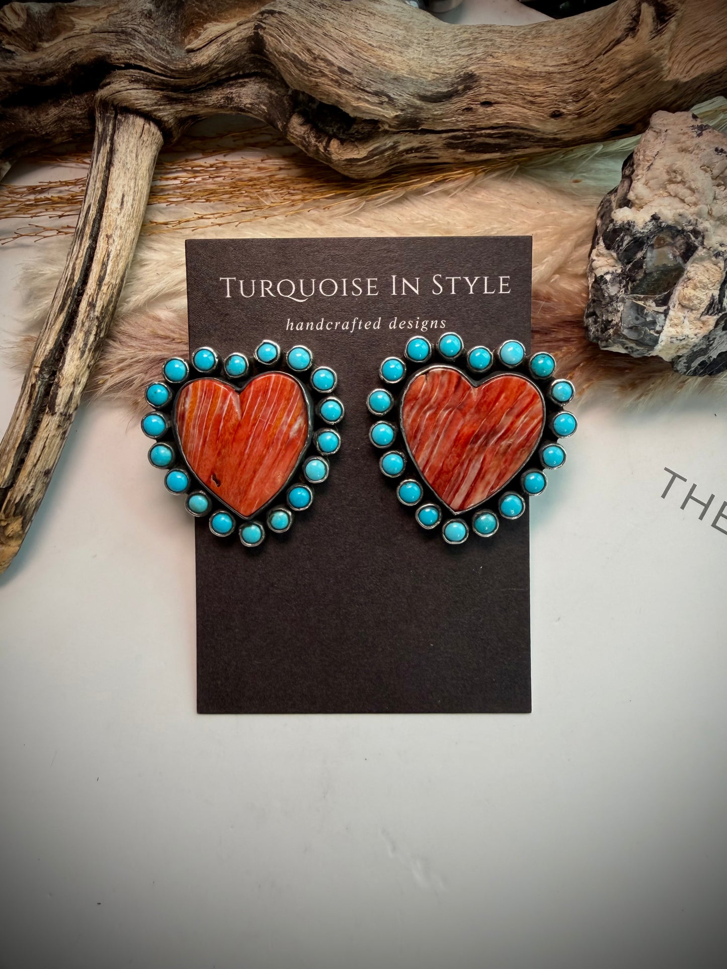 Federico Red Spiny & Turquoise Heart Earrings