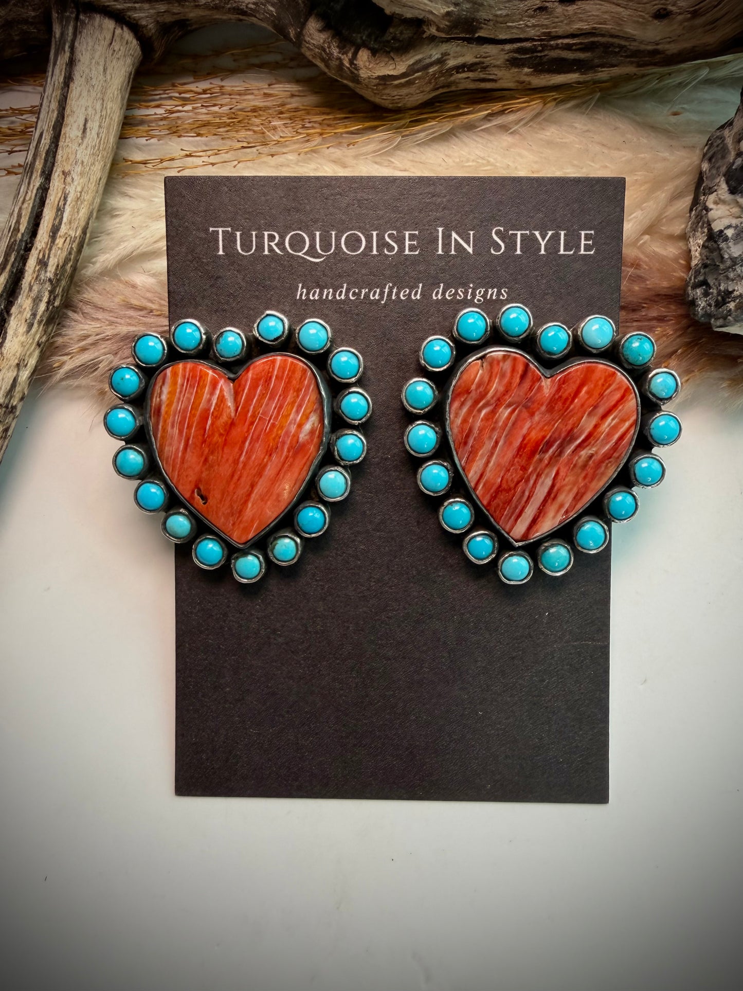 Federico Red Spiny & Turquoise Heart Earrings
