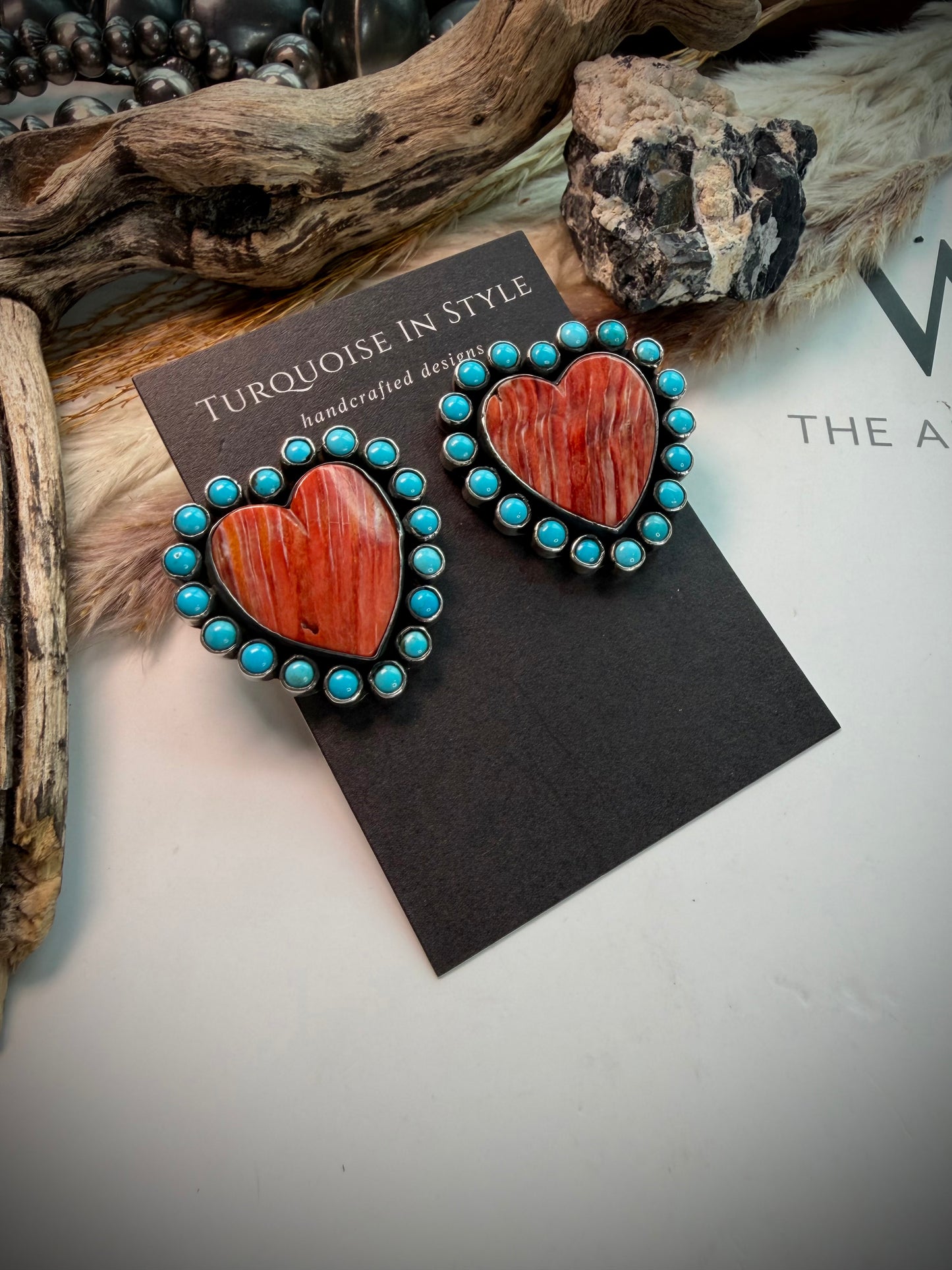 Federico Red Spiny & Turquoise Heart Earrings