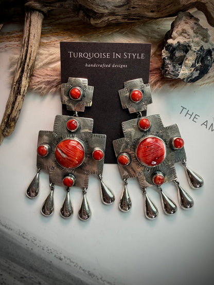 Federico Red Spiny Big Cross Earrings