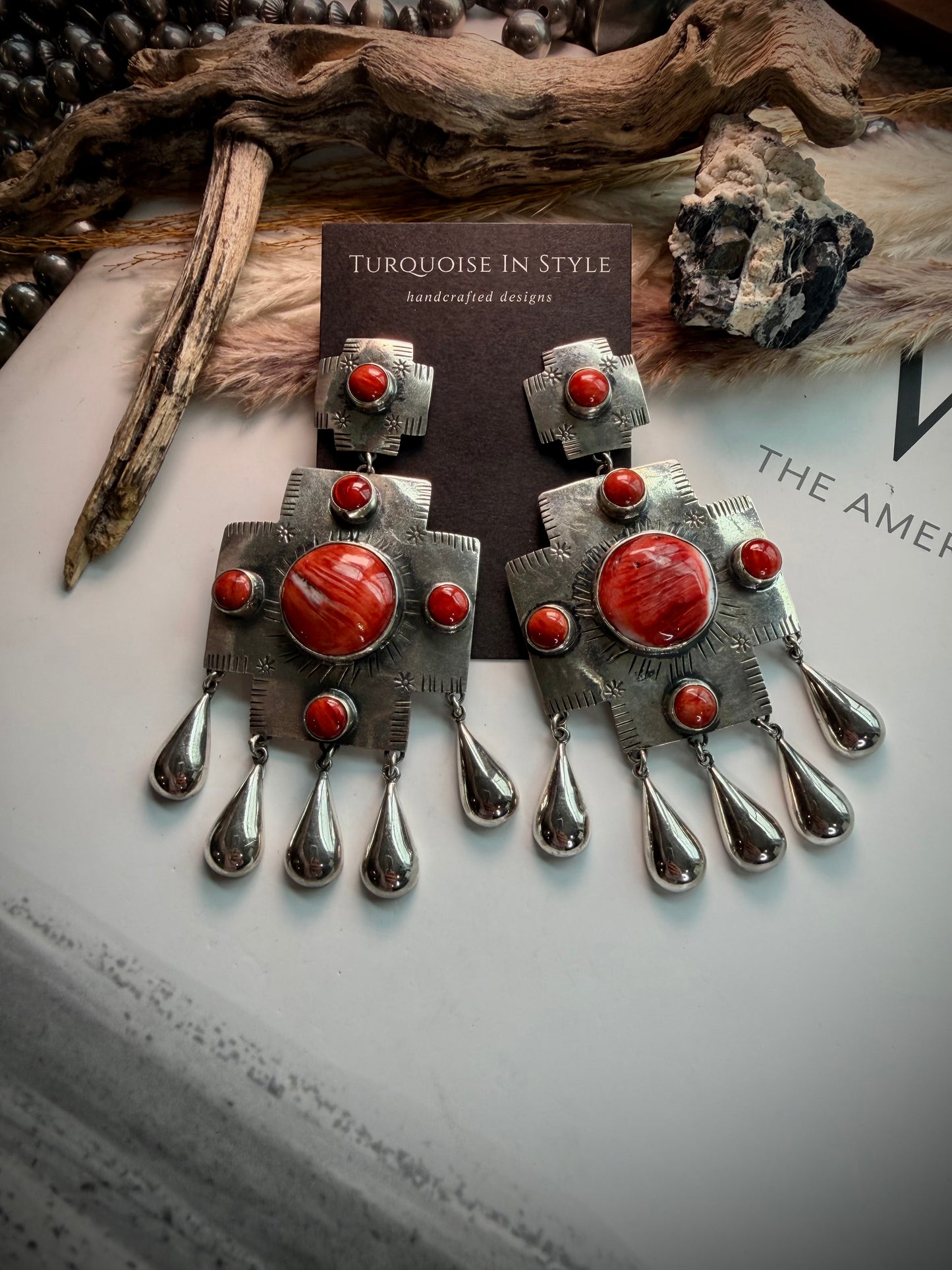 Federico Red Spiny Big Cross Earrings