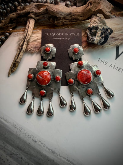 Federico Red Spiny Big Cross Earrings