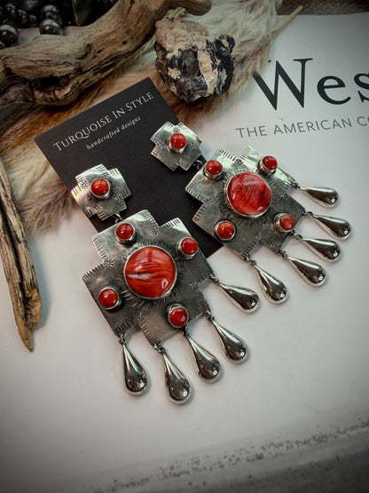Federico Red Spiny Big Cross Earrings
