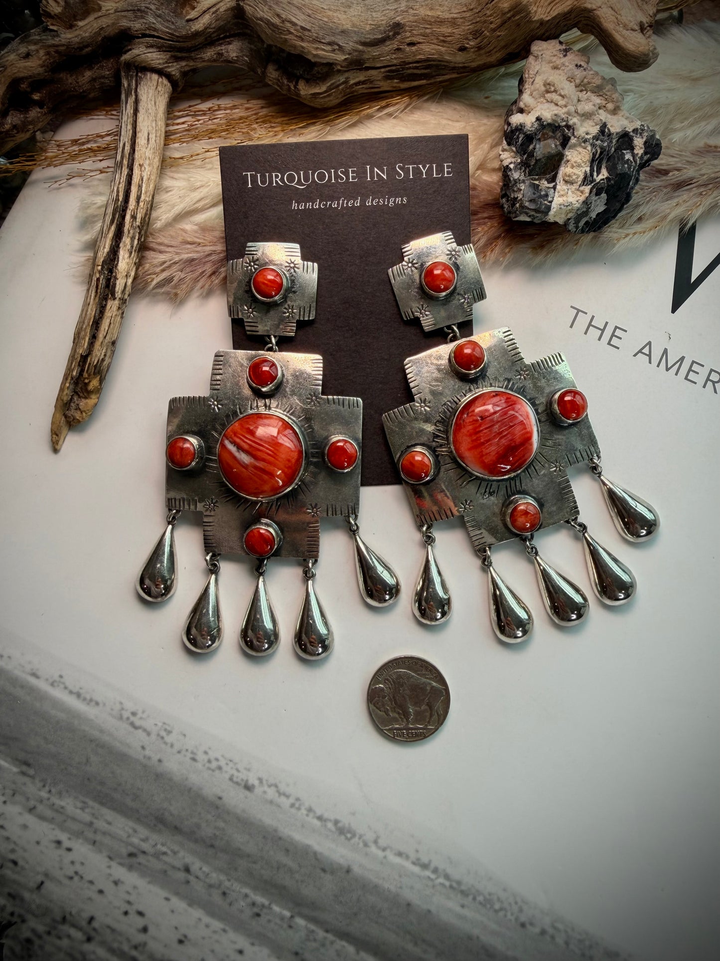 Federico Red Spiny Big Cross Earrings