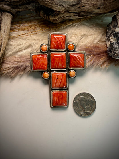 Federico Red & Orange Spiny Cross Pendant