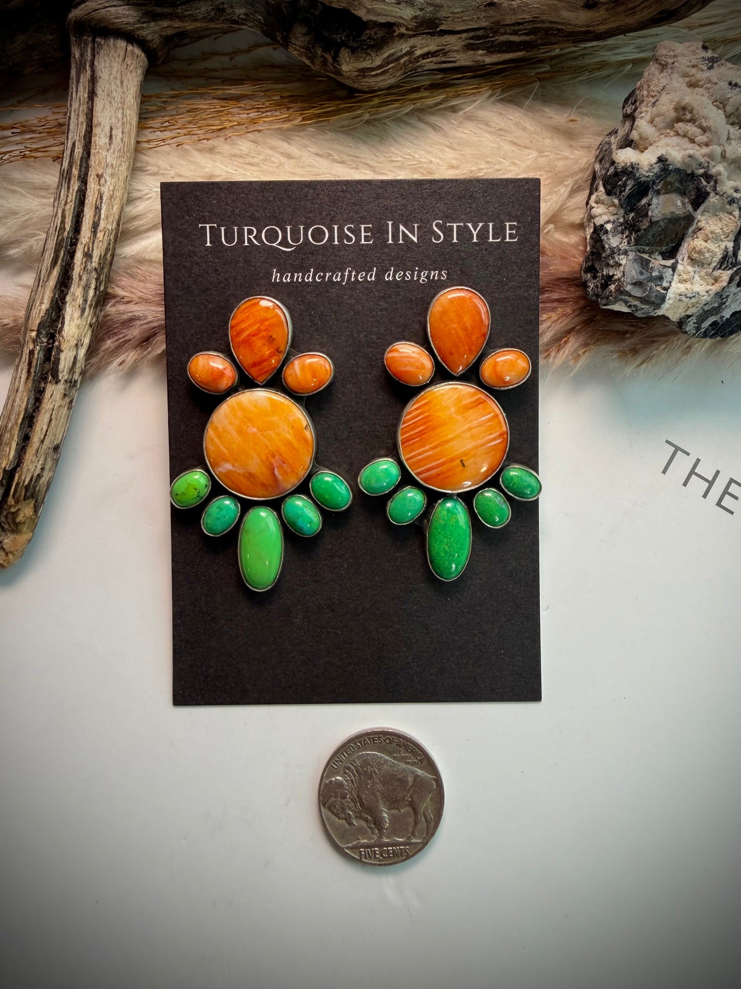 Federico Orange Spiny & Carico Lake Turquoise Earrings