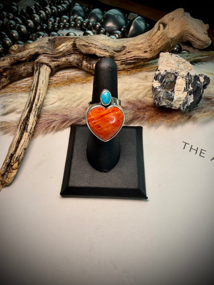 Federico Red Spiny & Turquoise Heart Ring- Adjustable