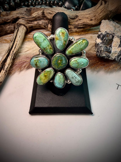 Federico Sonoran Gold Turquoise Cluster Ring- Adjustable