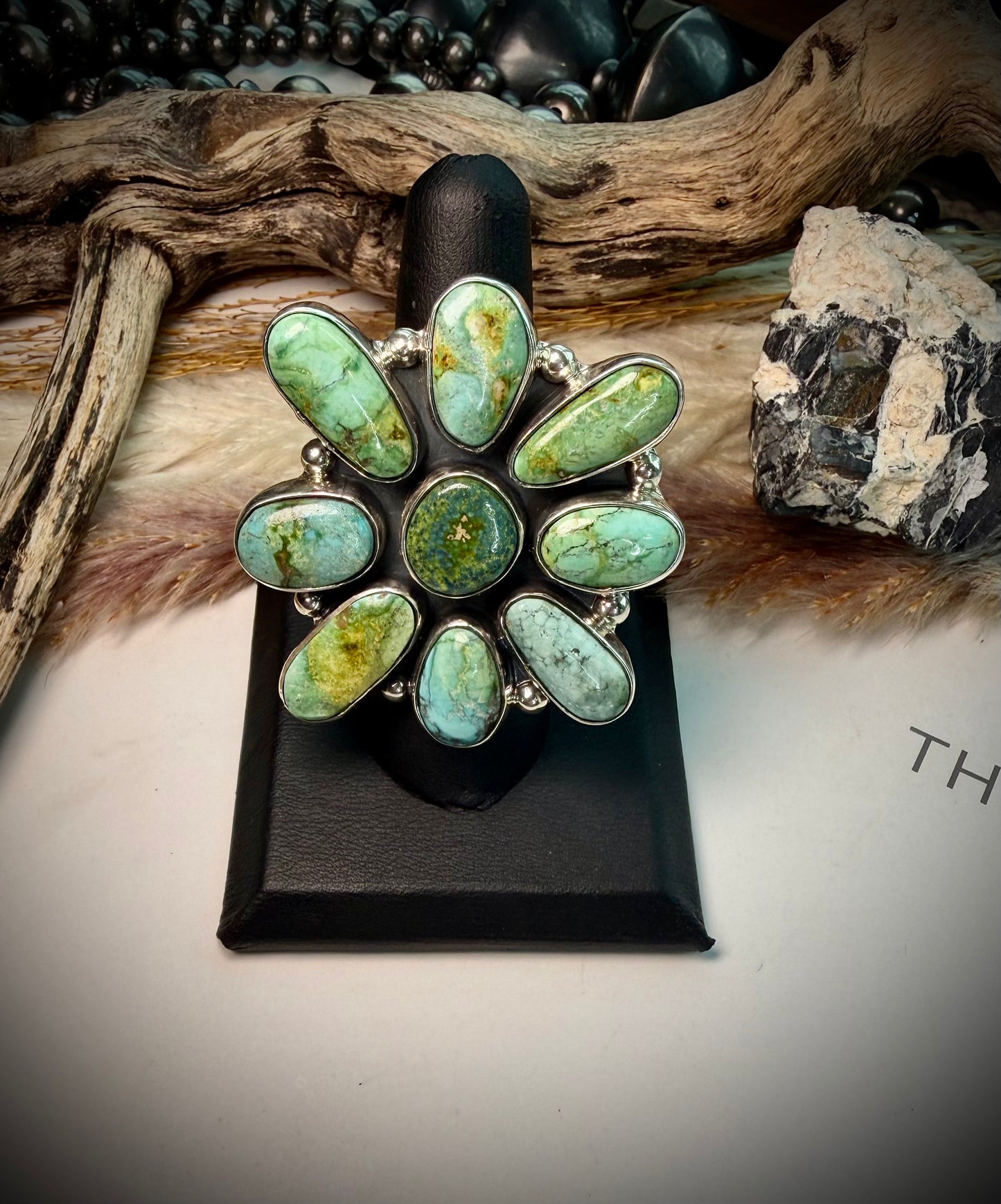 Federico Sonoran Gold Turquoise Cluster Ring- Adjustable