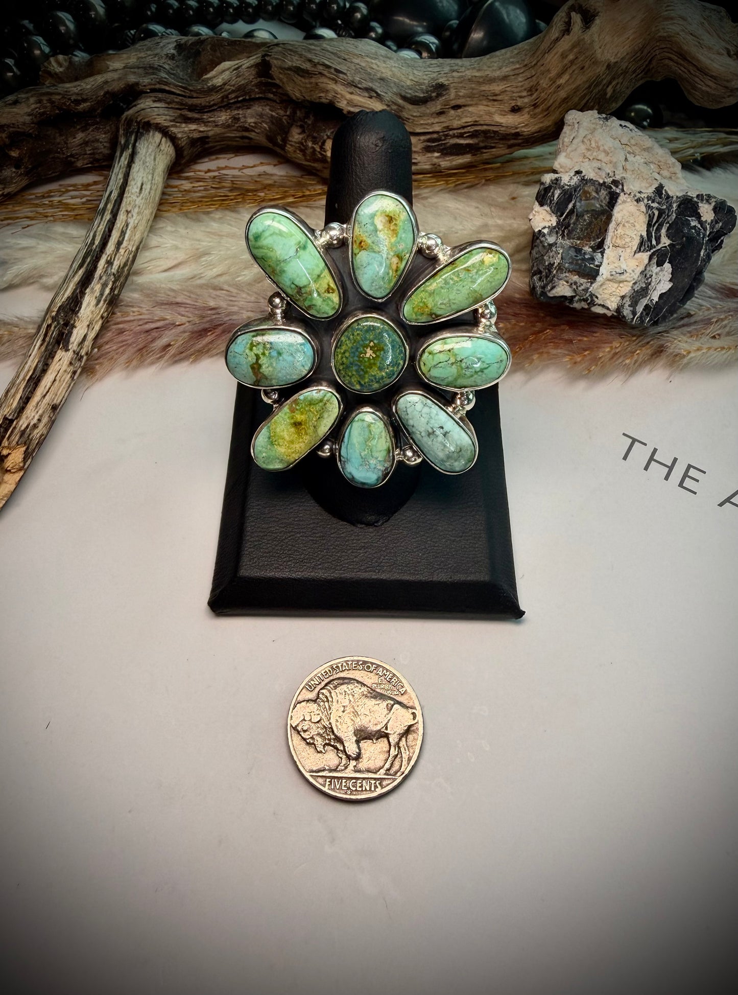 Federico Sonoran Gold Turquoise Cluster Ring- Adjustable