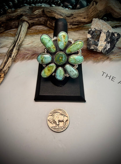 Federico Sonoran Gold Turquoise Cluster Ring- Adjustable