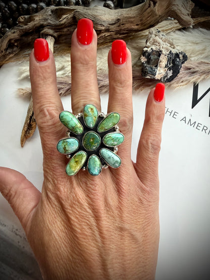 Federico Sonoran Gold Turquoise Cluster Ring- Adjustable