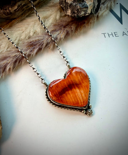 Orange Spiny Heart Necklace