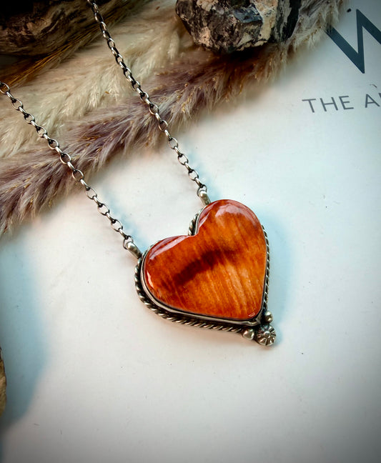 Orange Spiny Heart Necklace