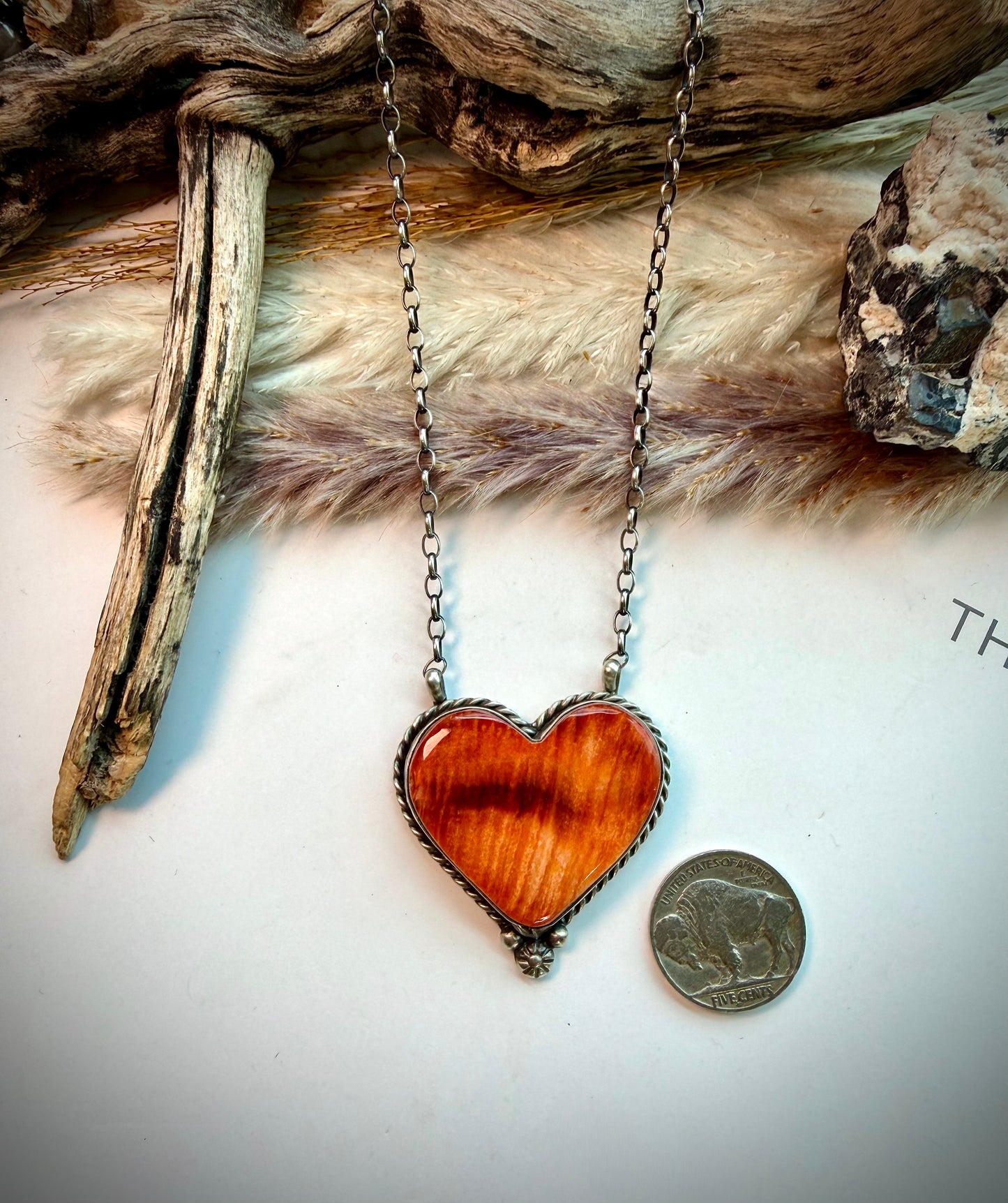 Orange Spiny Heart Necklace