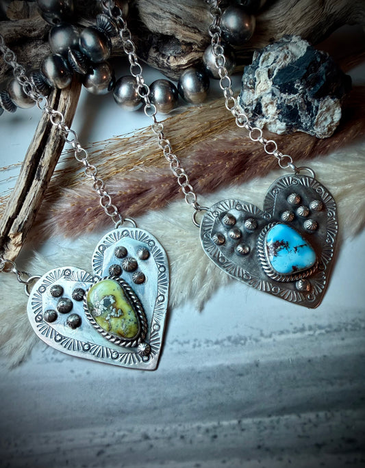 Native Made Stamped Heart with Turquoise