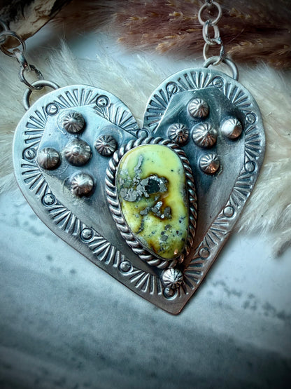 Native Made Stamped Heart with Turquoise
