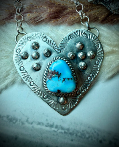 Native Made Stamped Heart with Turquoise