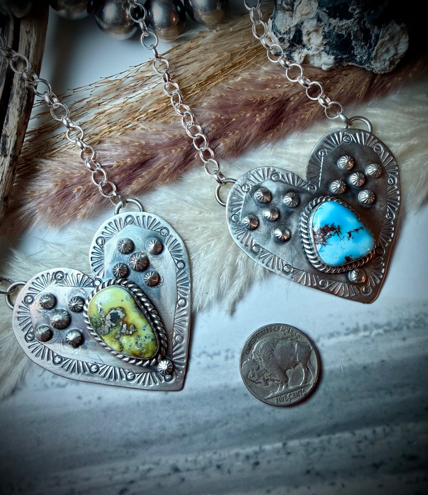 Native Made Stamped Heart with Turquoise