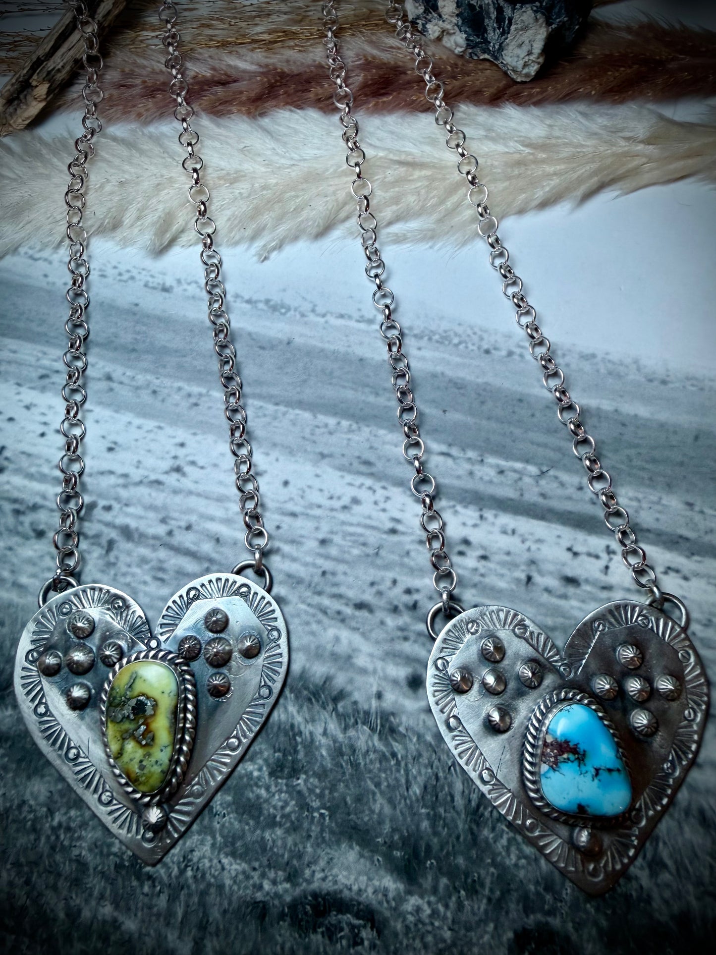 Native Made Stamped Heart with Turquoise