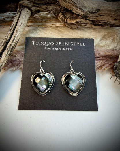 Faceted Abalone Heart Dangle Earrings by R Grace