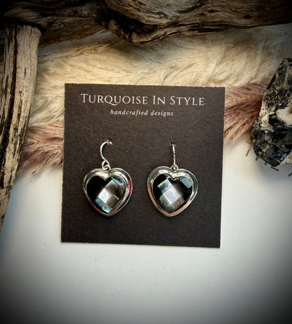 Faceted Abalone Heart Dangle Earrings by R Grace