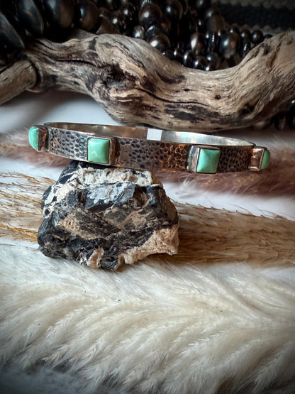 Hammered Silver Bangle Bracelet- Green