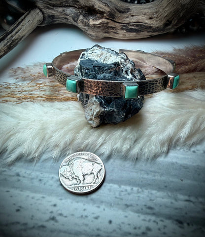 Hammered Silver Bangle Bracelet- Green
