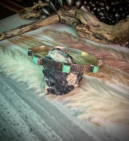 Hammered Silver Bangle Bracelet- Green