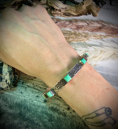 Hammered Silver Bangle Bracelet- Green