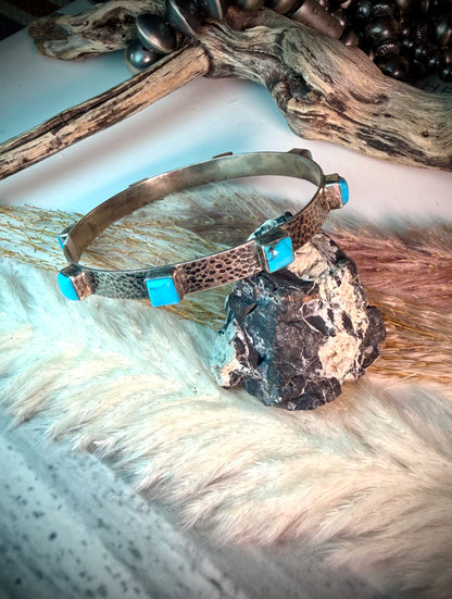Hammered Silver Bangle Bracelet- Blue