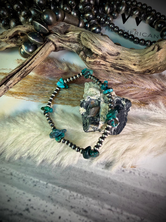 4mm Pearl and Blue Turq Chip Stretch Bracelet