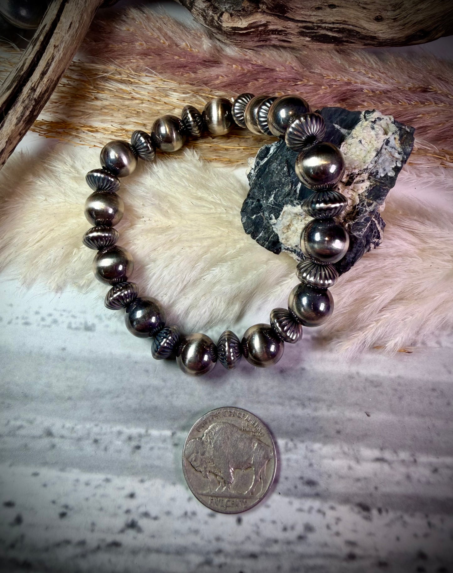 10 mm Sterling Pearls & Pumpkin Pearl Stretch Bracelets