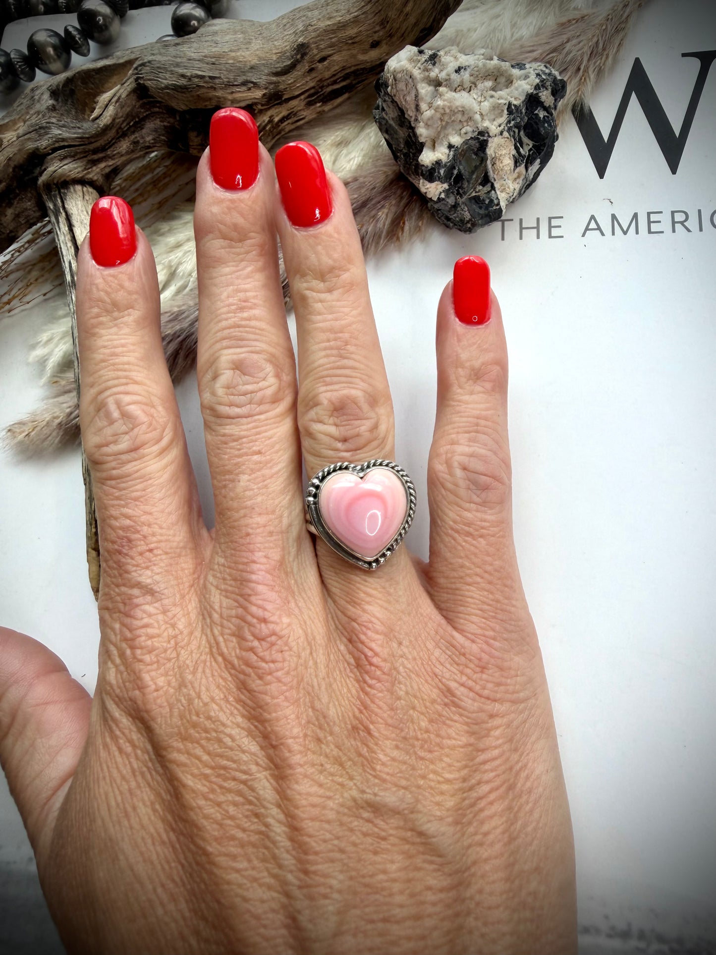 Pink Conch Heart Ring- size 7