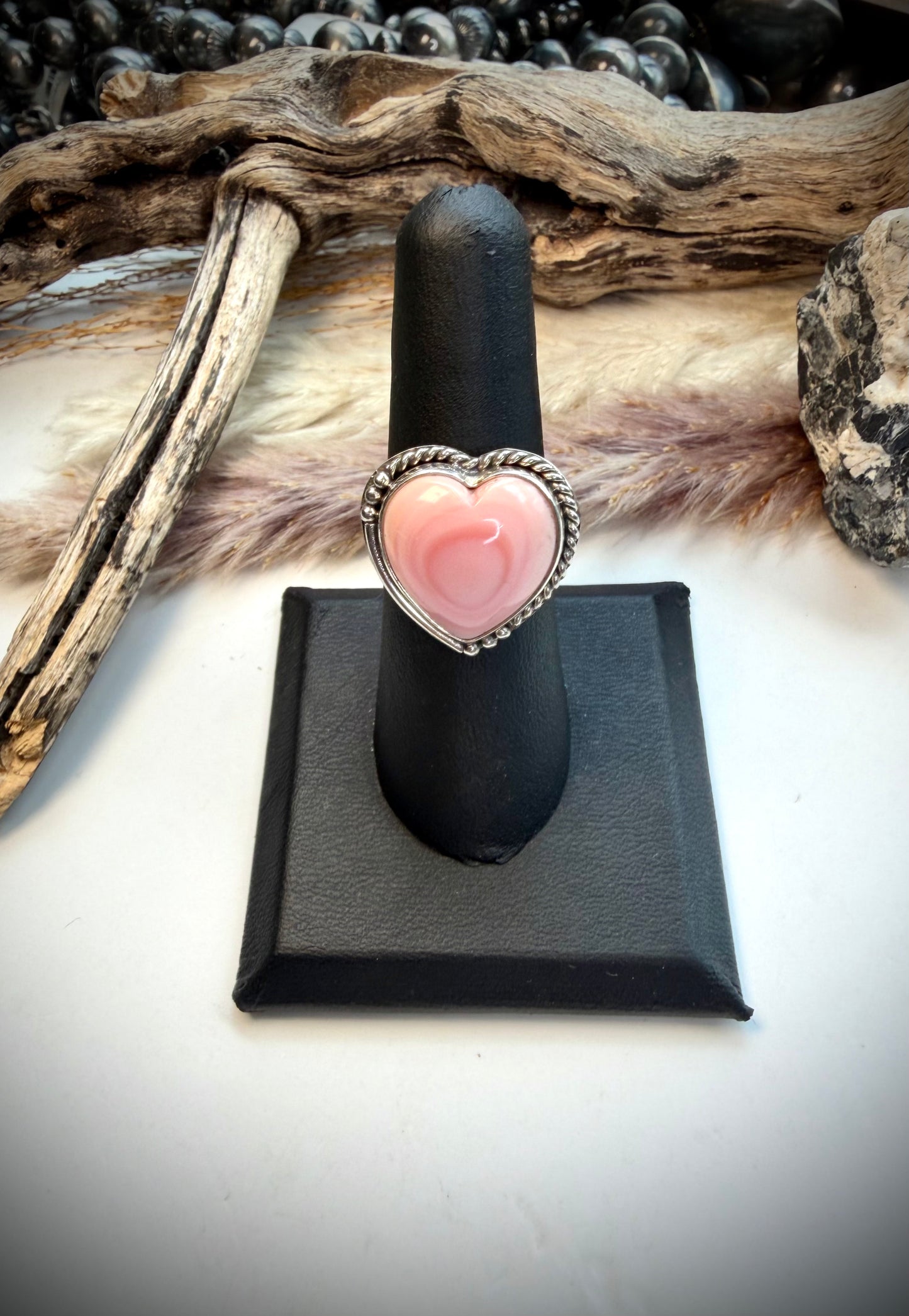 Pink Conch Heart Ring- size 7