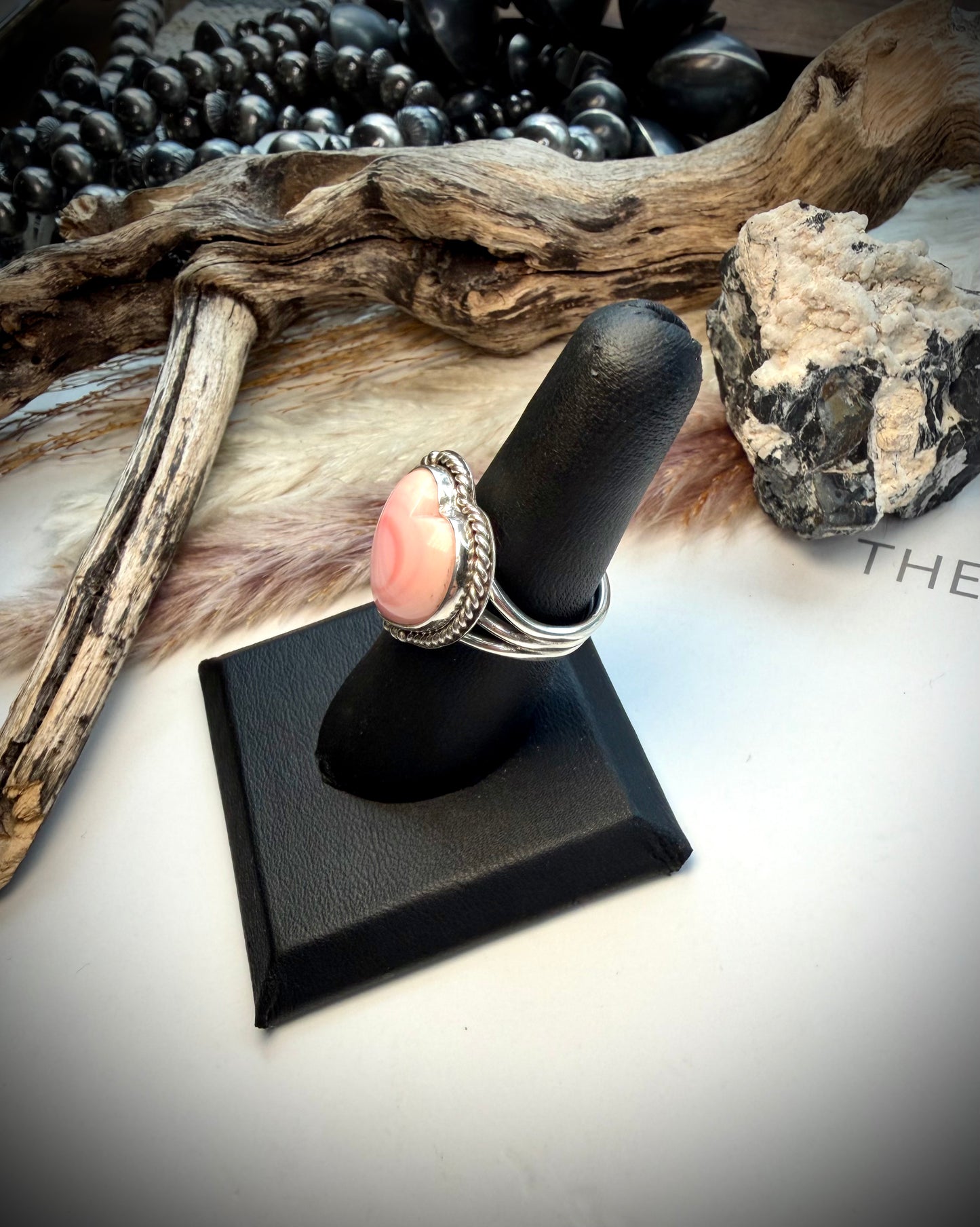 Pink Conch Heart Ring- size 7