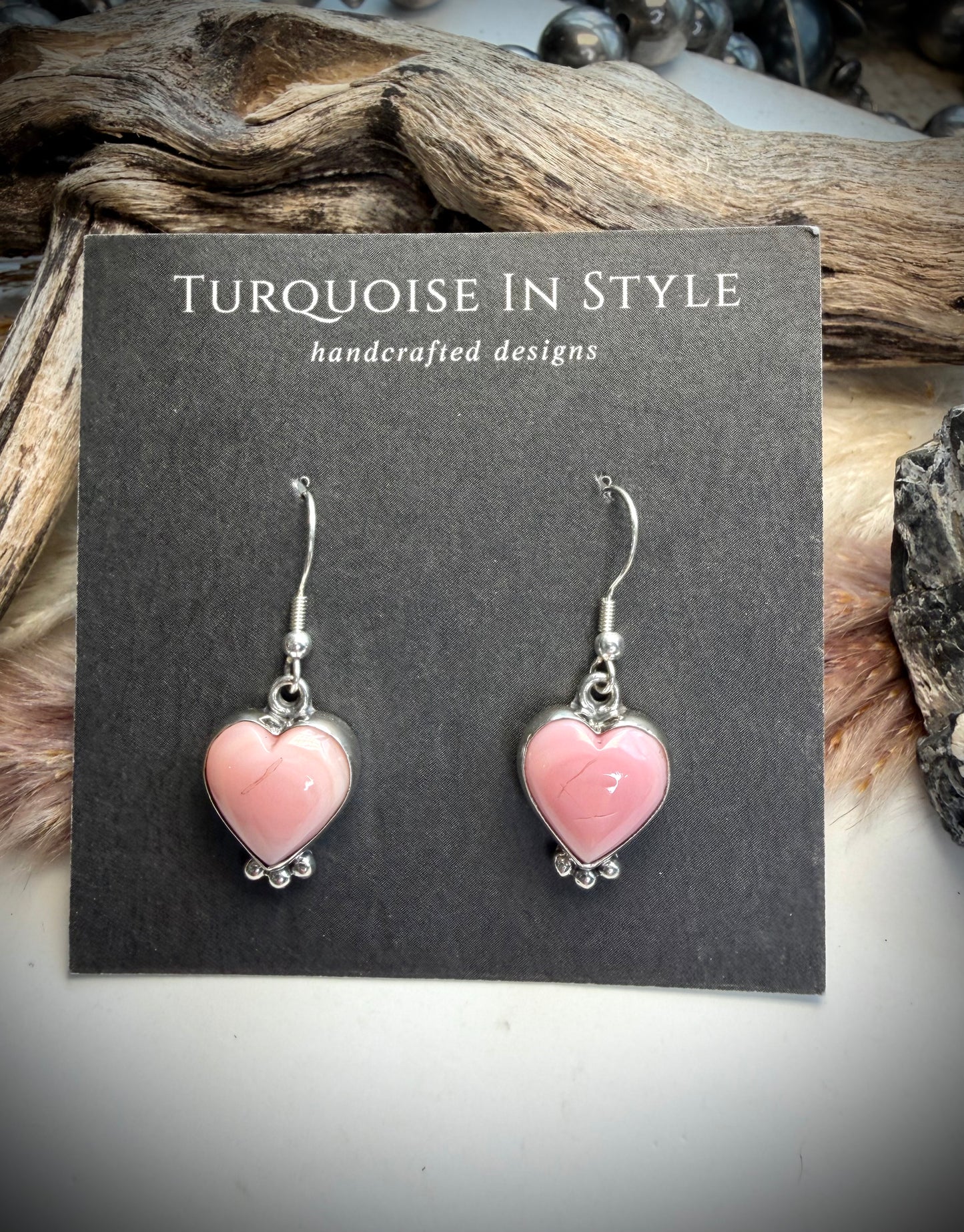 Pink Conch Heart Earrings