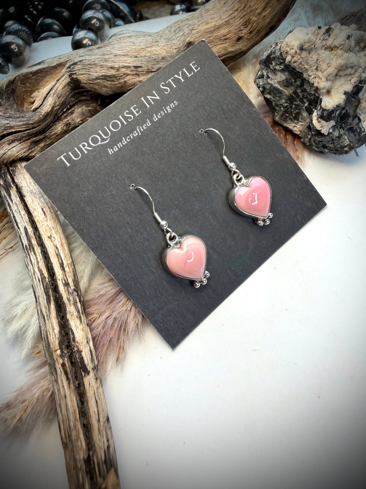 Pink Conch Heart Earrings