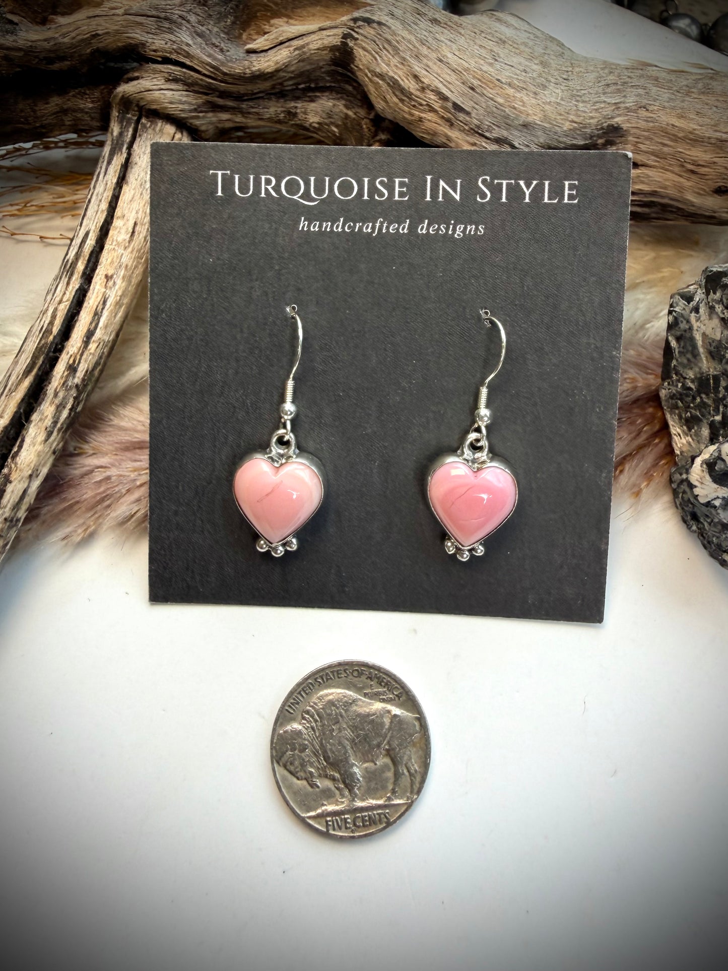 Pink Conch Heart Earrings