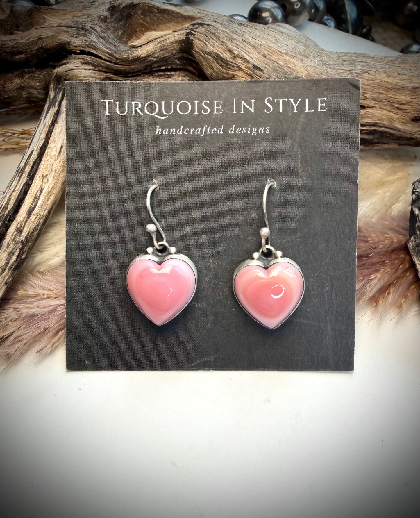 Pink Conch Heart Earrings