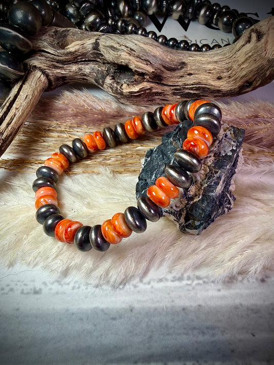 9 mm Sterling Saucer Pearl & Spiny Stretch Bracelets