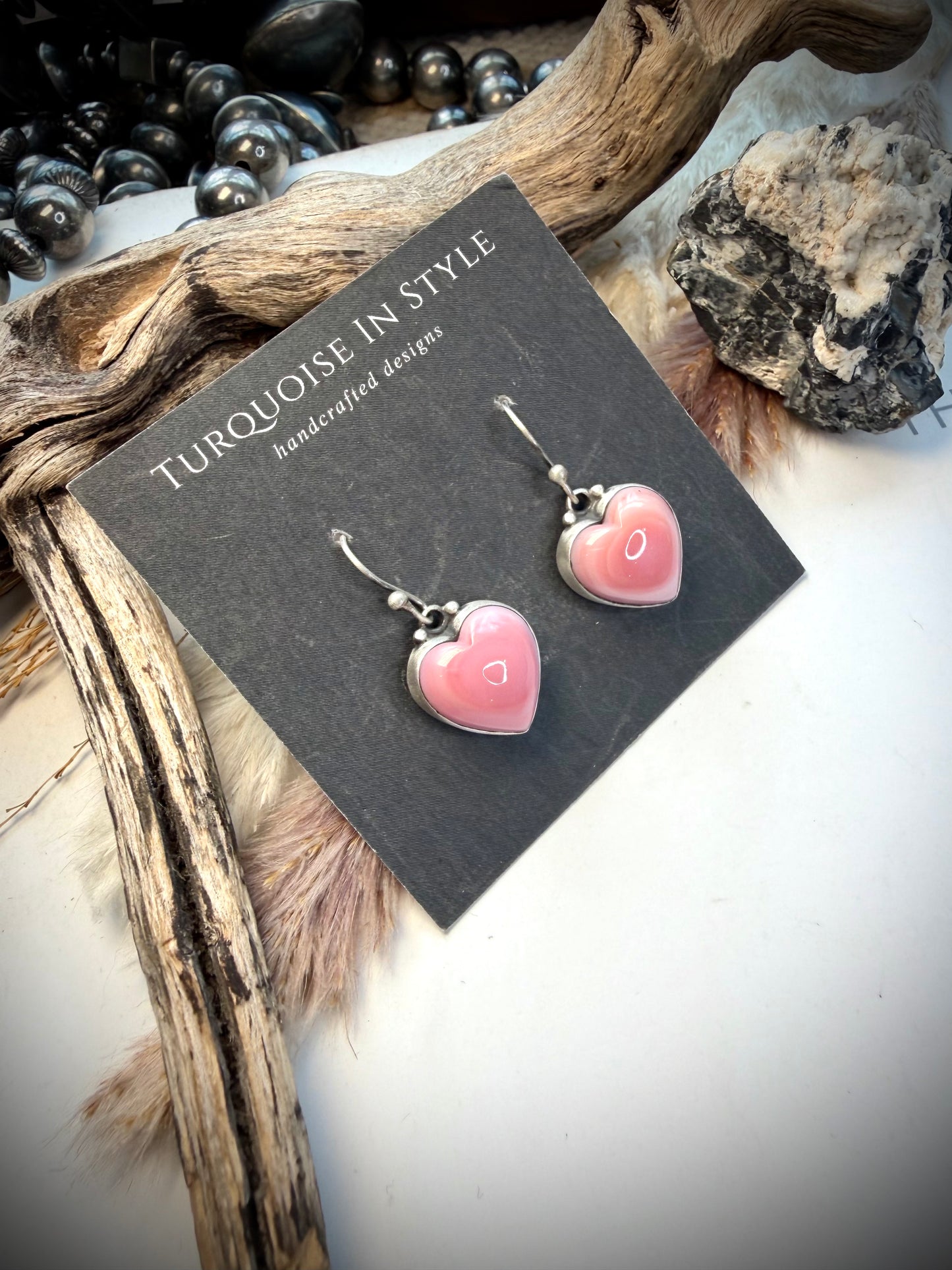 Pink Conch Heart Earrings