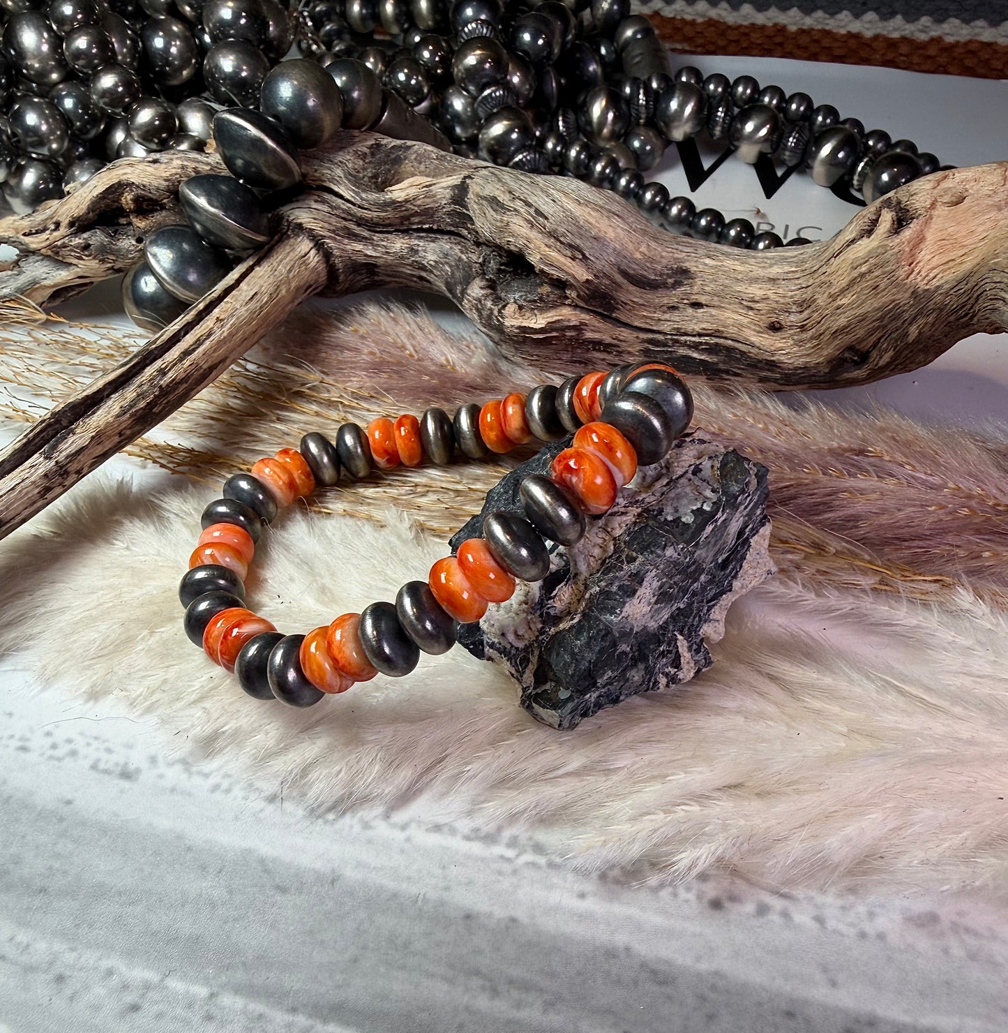 9 mm Sterling Saucer Pearl & Spiny Stretch Bracelets