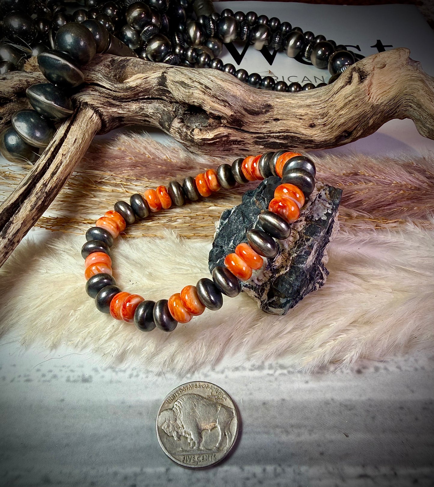 9 mm Sterling Saucer Pearl & Spiny Stretch Bracelets